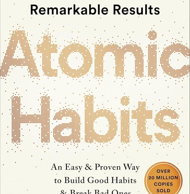 Book cover of "Atomic Habits" by James Clear, labeled as a #1 New York Times Bestseller. The cover mentions over 20 million copies sold.